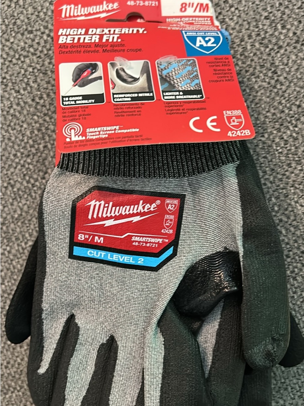 3- Pair of Milwaukee Men's Gray & Black Cut-Resistant Work Gloves (Size M)